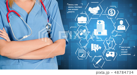 Doctor with health insurance healthcare graphic. Doctor with health insurance healthcare graphic. 48784734