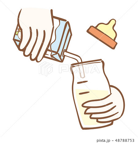 液体ミルク ストロー 注ぐ 哺乳瓶 のイラスト素材