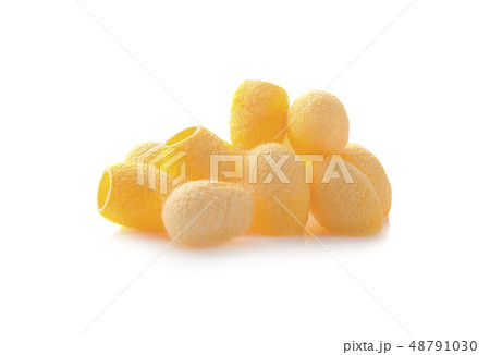 yellow thai silkworm cocoons pile isolated on 48791030