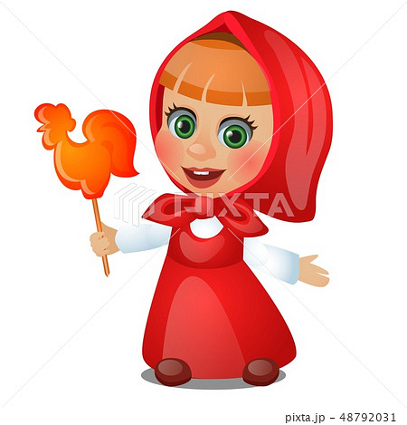 A little girl with a red scarf holding a lollipop form of a cock isolated on white background A little girl with a red scarf holding a lollipop form of a cock isolated on white background 48792031
