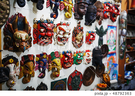 Colorful carved masks are sold, colored masks of Colorful carved masks are sold, colored masks of 48792363