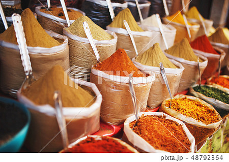 Indian colored spices at local market. A variety Indian colored spices at local market. A variety 48792364