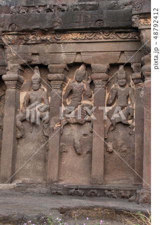 Cave 16 outer wall, facade detail with Karthikeya 48792412