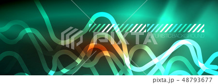 Neon glowing techno lines, hi-tech futuristic abstract background template with square shapes 48793677