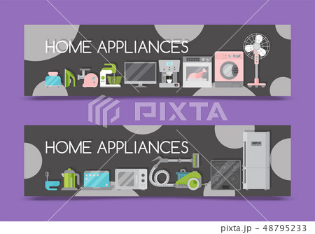 Home appliances sale banners flat illustration vector. Modern technology house machine equipment 48795233