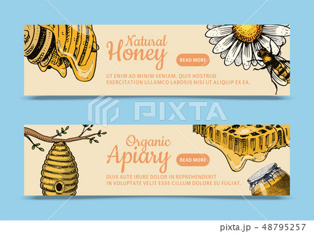 Honey waxing bee and beehive flyer. Poster organic honey and apiary, beehive and chamomile dessert Honey waxing bee and beehive flyer. Poster organic honey and apiary, beehive and chamomile dessert 48795257