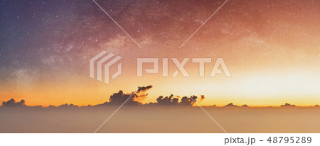 Panoramic sunrise sky and starry sky at dawn 48795289