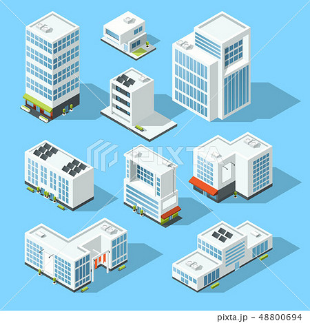 Isometric industrial buildings, offices and manufactured houses. 3d map vector illustration set 48800694