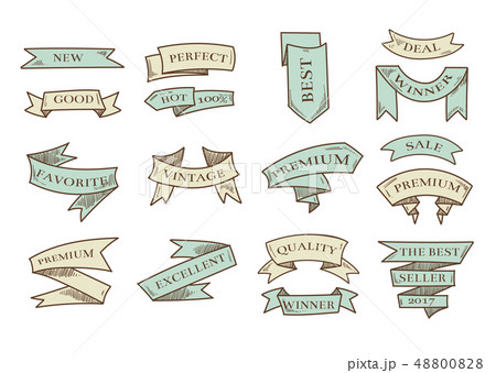 Retro hand drawn cartoon vector ribbons with marketing messages isolated Retro hand drawn cartoon vector ribbons with marketing messages isolated 48800828