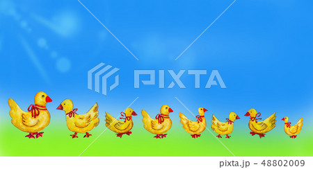 Watercolor pattern of ducks with red ribbons. 48802009