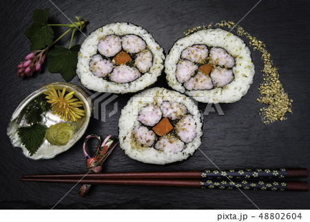 sushi art,  decoration  set over black 48802604