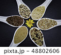 variety of grains on  spoons over black 48802606