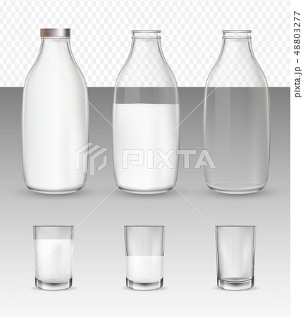 Set of realistic glasses and bottles with a milk. 48803277