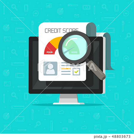 Credit score online report research document on computer, flat cartoon digital ranking loan record 48803673