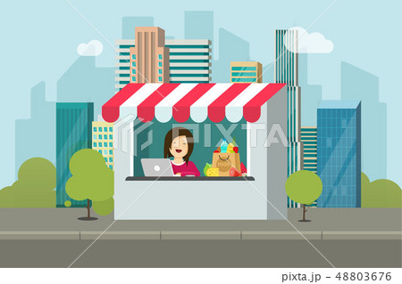 Store retail facade vector illustration, flat cartoon design of shop building on city street Store retail facade vector illustration, flat cartoon design of shop building on city street 48803676