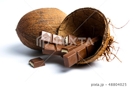 Chocolate with coconut isolated on white Chocolate with coconut isolated on white 48804025