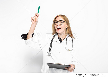An emotional female doctor, with glasses 48804832