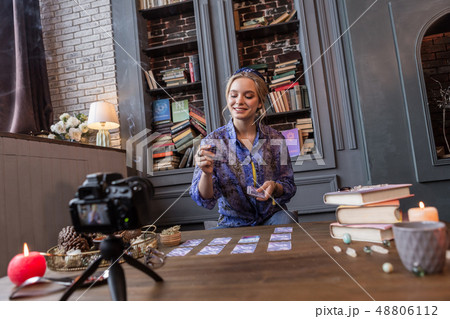 Happy nice woman seeing a good sign 48806112