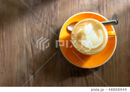 hot milk coffee with late art on top isolate on hot milk coffee with late art on top isolate on 48808949