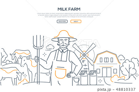 Milk farm - line design style web banner 48810337