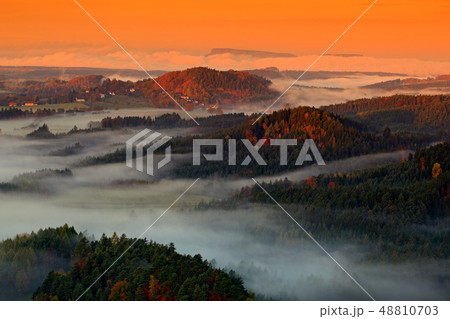 Czech autumn landscape. Hills and villages in fogg 48810703