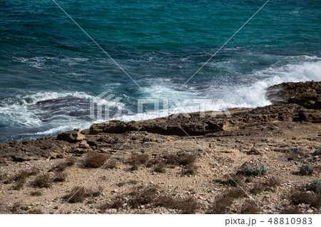 Waves at the coast, island Mallorca Spain 48810983