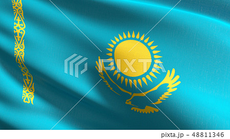 Kazakhstan national flag blowing in the wind Kazakhstan national flag blowing in the wind 48811346