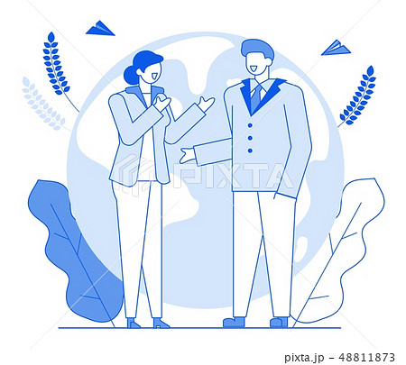 Modern cartoon flat line people characters talking,thin contour style illustration.Outline young 48811873