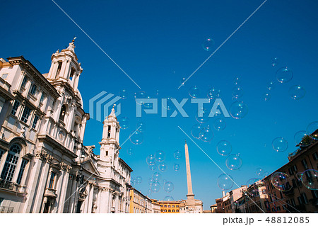Rome, Italy. Soap Bubbles On Background Of Sant'agnese In Piazza Navona 48812085