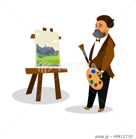 Artist Painting Landscape Cartoon Illustration 48812710