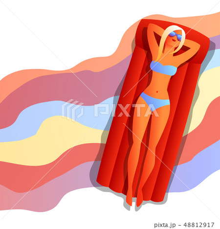 Girl in bikini sunbath and relax. 48812917