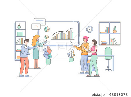 Woman Teach Employees at Board with Growing Graph. 48813078