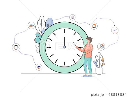 Business Man Stand and Pointing at Huge Clock. Business Man Stand and Pointing at Huge Clock. 48813084