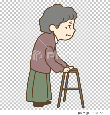 ウォーカーを使う高齢女性のイラスト　横向き　主線あり 48815300