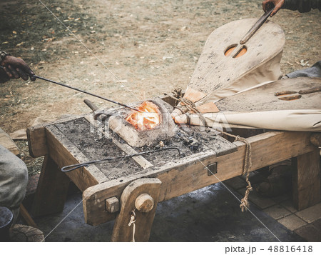 Old woodworking hand tool: wooden plane, chisel ax, sledgehammer, hammer and in a carpentry workshop 48816418