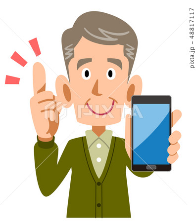 スマートフォンを手に持ち要点を説明するシニアの男性 48817117