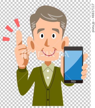 スマートフォンを手に持ち要点を説明するシニアの男性 48817117