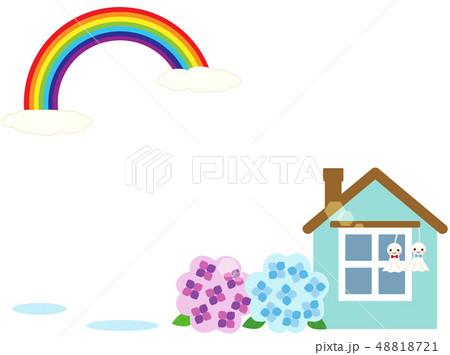梅雨の時期の雨上がりに虹が出ているイラスト 梅雨の時期の雨上がりに虹が出ているイラスト 48818721