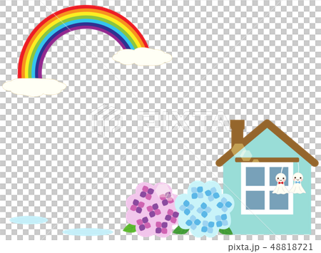 梅雨の時期の雨上がりに虹が出ているイラスト 梅雨の時期の雨上がりに虹が出ているイラスト 48818721