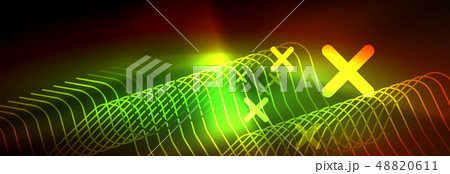 Neon glowing techno lines, hi-tech futuristic abstract background template with square shapes Neon glowing techno lines, hi-tech futuristic abstract background template with square shapes 48820611