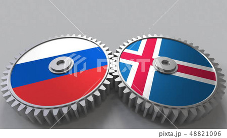 Flags of Russia and Iceland on meshing gears. International cooperation conceptual 3D rendering Flags of Russia and Iceland on meshing gears. International cooperation conceptual 3D rendering 48821096