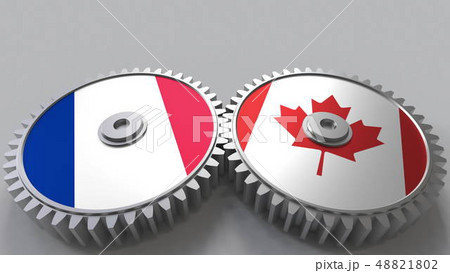 Flags of France and Canada on meshing gears. International cooperation conceptual 3D rendering Flags of France and Canada on meshing gears. International cooperation conceptual 3D rendering 48821802