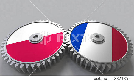 Flags of Poland and France on meshing gears. International cooperation conceptual 3D rendering Flags of Poland and France on meshing gears. International cooperation conceptual 3D rendering 48821855