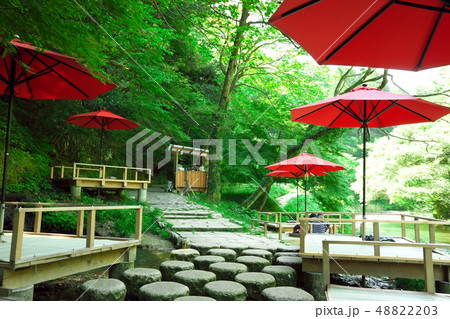鶴仙渓川床と赤い番傘（複数席） 48822203