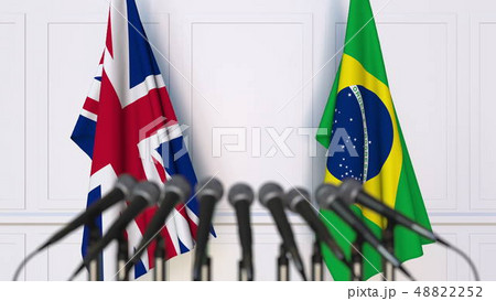 Flags of the United Kingdom and Brazil at international meeting or conference. 3D rendering Flags of the United Kingdom and Brazil at international meeting or conference. 3D rendering 48822252