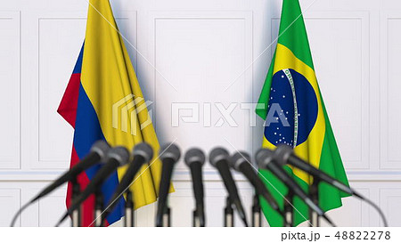 Flags of Colombia and Brazil at international meeting or conference. 3D rendering Flags of Colombia and Brazil at international meeting or conference. 3D rendering 48822278