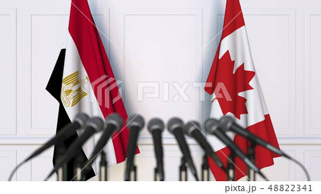 Flags of Egypt and Canada at international meeting or conference. 3D rendering Flags of Egypt and Canada at international meeting or conference. 3D rendering 48822341