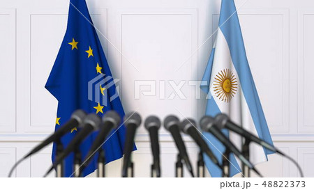 Flags of the European Union and Argentina at international meeting or conference. 3D rendering 48822373