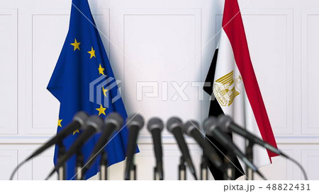 Flags of the European Union and Egypt at international meeting or conference. 3D rendering 48822431