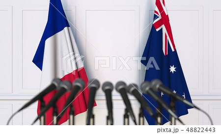 Flags of France and Australia at international meeting or conference. 3D rendering 48822443
